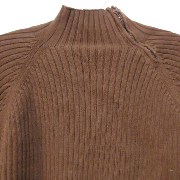 URBAN BEHAVIOR | medium | Classic Dark Brown Ribbed Sweater | Zip Mock Neck - Picture 4 of 16